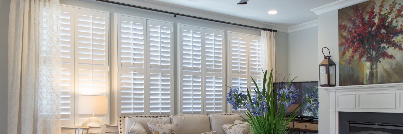 Polywood plantation shutters in Riverside living room