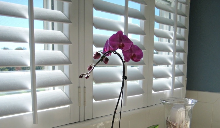 Plantation shutters are constructed with recyclable materials. Faux wood plantation shutters in Riverside