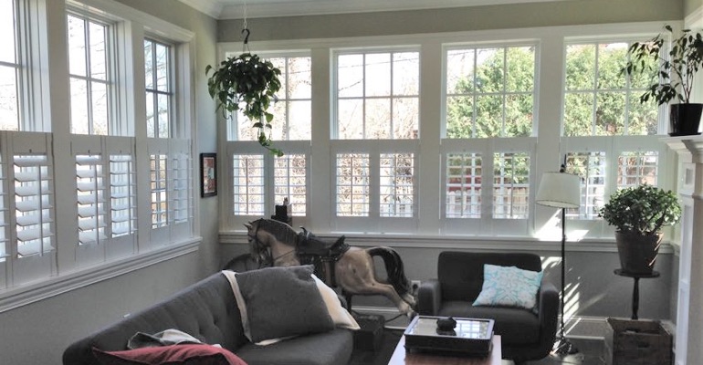 Cafe shutters in a living room in Riverside. Riverside cafe shutters living room