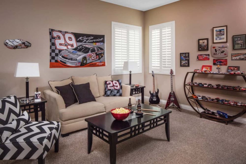 Riverside man cave with shutters