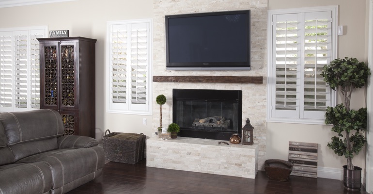 Shutters complement chic homes incredibly well. white shutters in Riverside living room