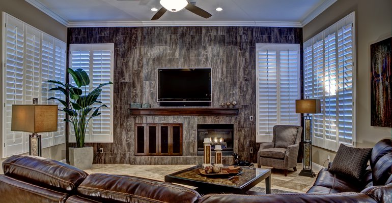 Riverside living room with shutters