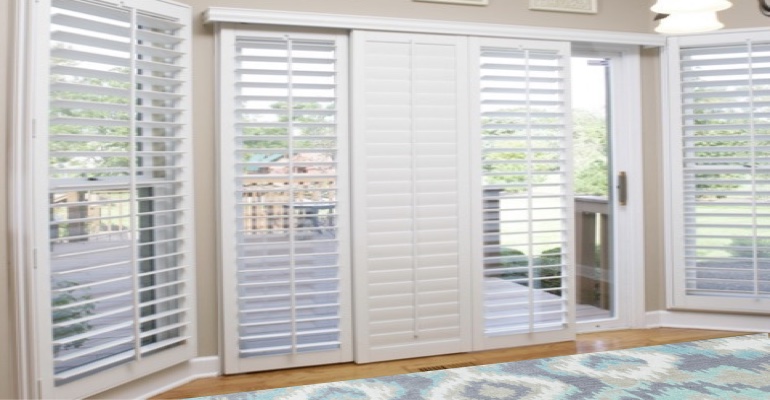 [Polywood|Plantation|Interior ]211] shutters on a sliding glass door in Riverside