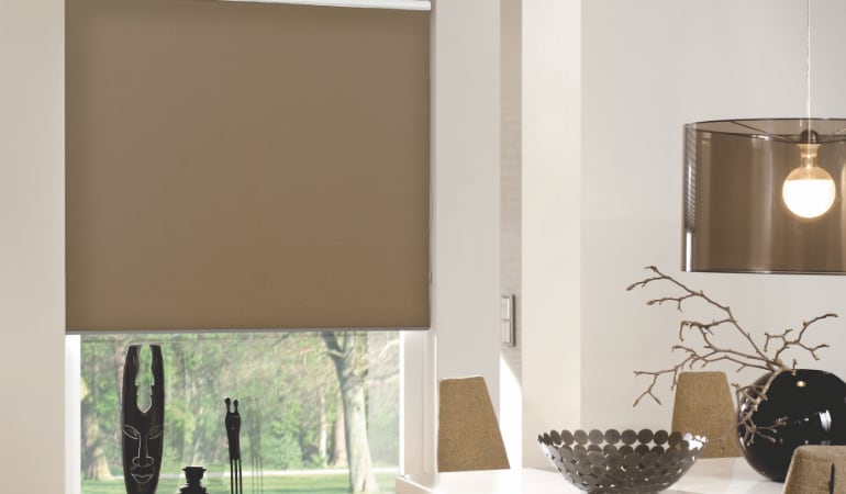 Roller shades are a great option for reducing sun glare and heat. Custom shades in a southwest home