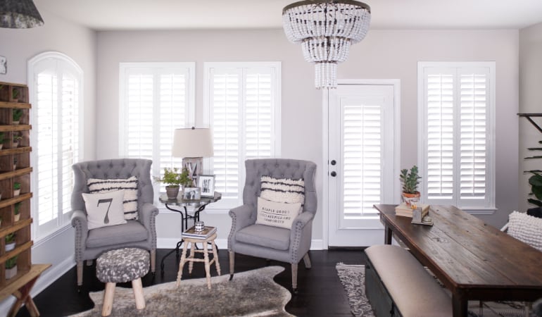 Plantation shutters in a Riverside living room